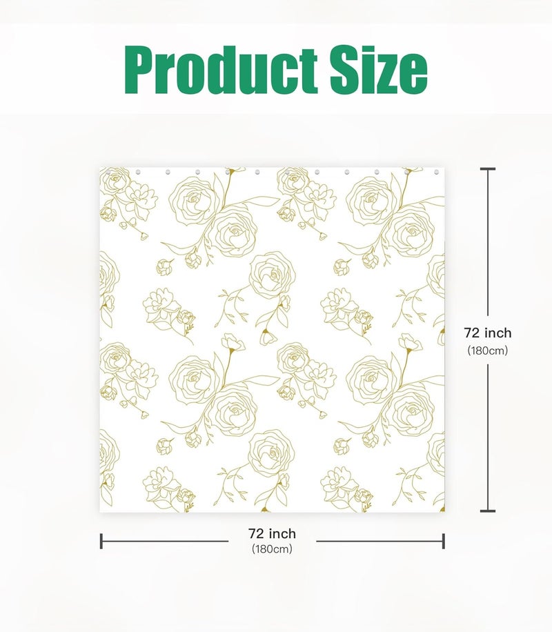 Stanoha Shower Curtain for Bathroom Stall Boho Modern Cute Aesthetic Decorative Girly Waterproof Unique White and Gold Rose Girls Flower Design Teen Pretty Women Cortinas de Baño Bathtub 72 x72 Inch - Image 2